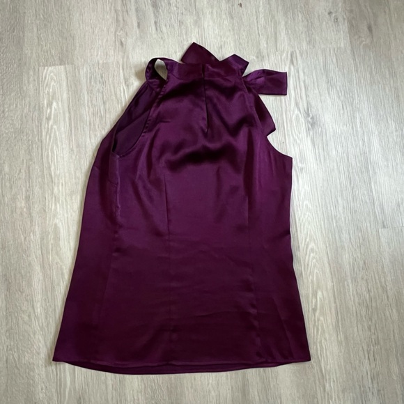 Rich Purple Textured Top Asymmetrical Neckline Statement Bow Old Money - Picture 2 of 8
